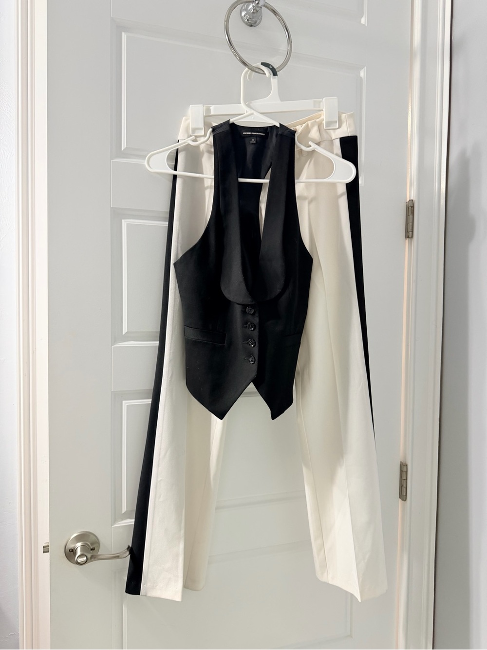 Express Black Vest with Ivory Trousers and Black Side Stripe